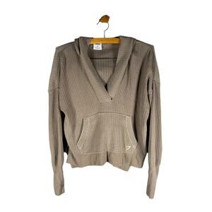 Gymshark Ribbed Knit Hoodie XS Taupe Pullover Sweater with Pocket Loungewear